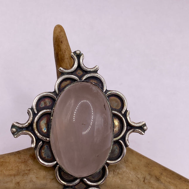 Vintage Silver Bronze Boho Ring | Rose Quartz | Unique Gift Statement Ring