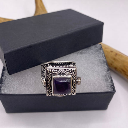 Vintage Silver Bronze Poison Ring | Purple Amethyst | Unique Gift Statement Ring