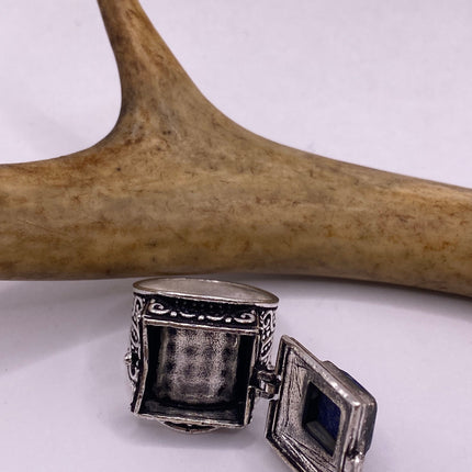 Vintage Silver Bronze Poison Ring | Blue Lapis Lazuli | Unique Gift Statement Ring