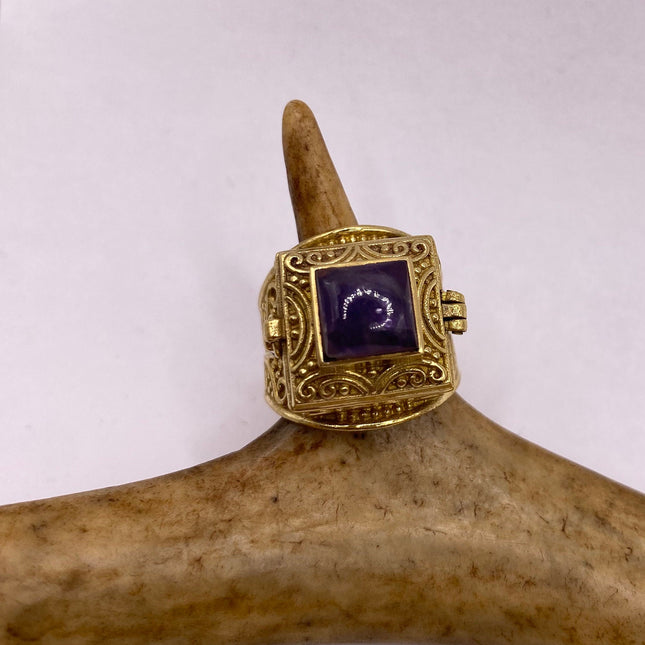 Vintage Silver Bronze Poison Ring | Purple Amethyst | Unique Gift Statement Ring