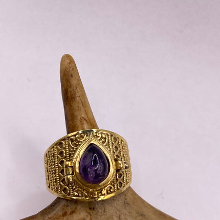 Vintage Silver Bronze Poison Ring | Purple Amethyst | Unique Gift Statement Ring