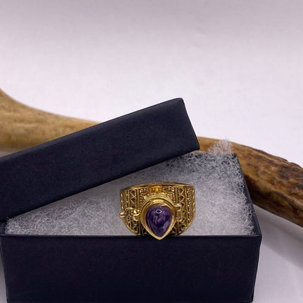 Vintage Silver Bronze Poison Ring | Purple Amethyst | Unique Gift Statement Ring