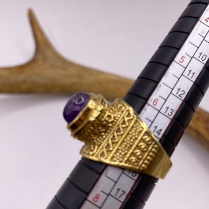 Vintage Silver Bronze Poison Ring | Purple Amethyst | Unique Gift Statement Ring