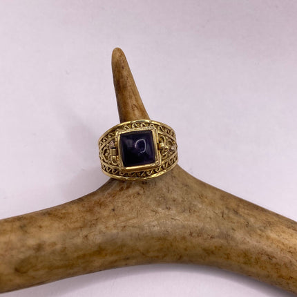 Vintage Silver Bronze Poison Ring | Purple Amethyst | Unique Gift Statement Ring