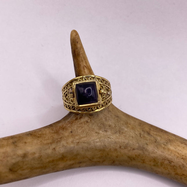 Vintage Silver Bronze Poison Ring | Purple Amethyst | Unique Gift Statement Ring