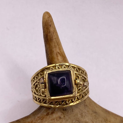 Vintage Silver Bronze Poison Ring | Purple Amethyst | Unique Gift Statement Ring