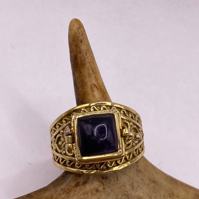 Vintage Silver Bronze Poison Ring | Purple Amethyst | Unique Gift Statement Ring