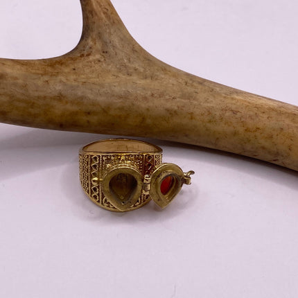 Vintage Gold Bronze Poison Ring | Red Carnelian | Unique Gift Statement Ring