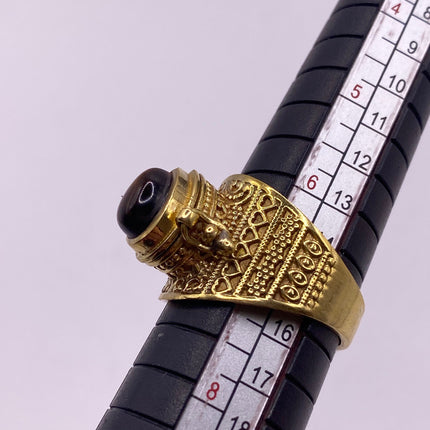 Vintage Gold Bronze Poison Ring | Tigers Eye | Unique Gift Statement Ring