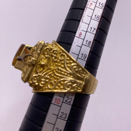Vintage Gold Bronze Poison Ring | Tigers Eye | Unique Gift Statement Ring