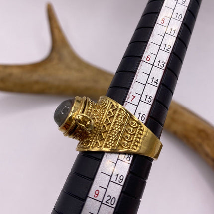 Vintage Gold Bronze Poison Ring | Labradorite | Unique Gift Statement Ring