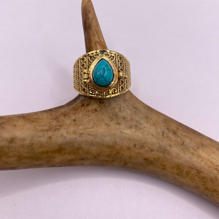 Vintage Gold Bronze Poison Ring | Turquoise Howlite Unique Gift Statement Ring