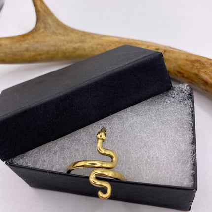 Vintage Gold Snake Ring | Gold Bronze Band | Unique Gift or Statement Serpent Ring