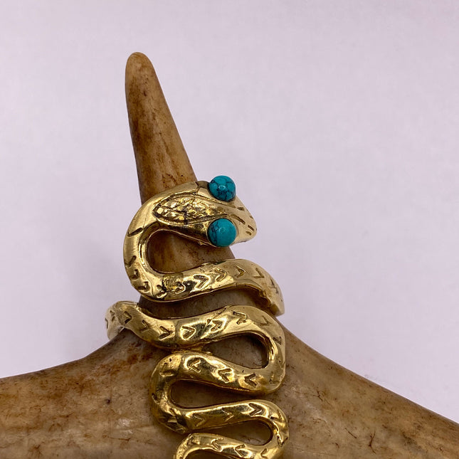 Vintage Gold Snake Ring | Gold Bronze Band | Unique Gift or Statement Serpent Ring