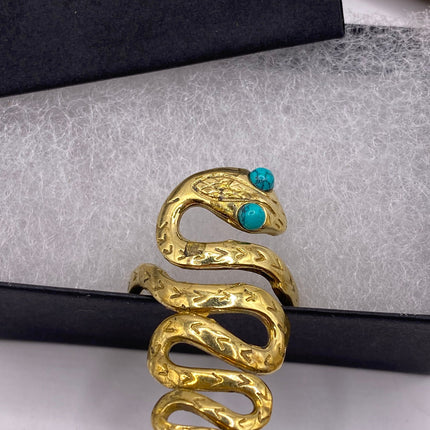 Vintage Gold Snake Ring | Gold Bronze Band | Unique Gift or Statement Serpent Ring