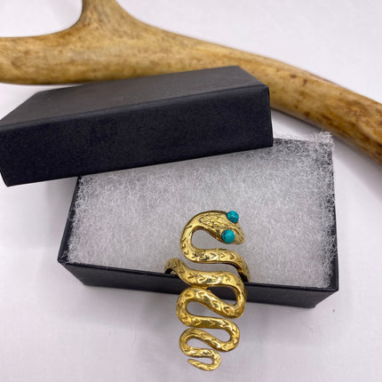Vintage Gold Snake Ring | Gold Bronze Band | Unique Gift or Statement Serpent Ring