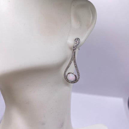 Vintage Earrings | Tiny White Fire Opal Gemstone Dainty Dangle Earrings - 925 Sterling Silver | Everyday or Special Occasion