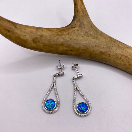 Vintage Earrings | Tiny White Fire Opal Gemstone Dainty Dangle Earrings - 925 Sterling Silver | Everyday or Special Occasion