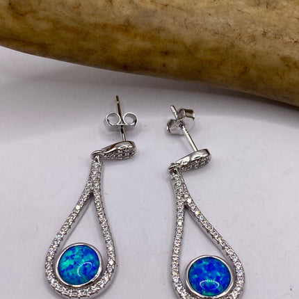 Vintage Earrings | Tiny White Fire Opal Gemstone Dainty Dangle Earrings - 925 Sterling Silver | Everyday or Special Occasion