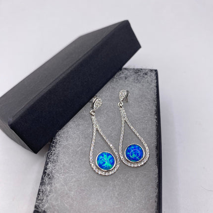 Vintage Earrings | Tiny White Fire Opal Gemstone Dainty Dangle Earrings - 925 Sterling Silver | Everyday or Special Occasion