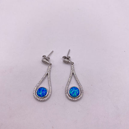 Vintage Earrings | Tiny White Fire Opal Gemstone Dainty Dangle Earrings - 925 Sterling Silver | Everyday or Special Occasion