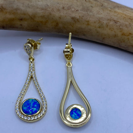 Vintage Earrings | Tiny White Fire Opal Gemstone Dainty Dangle Earrings - 925 Sterling Silver | Everyday or Special Occasion