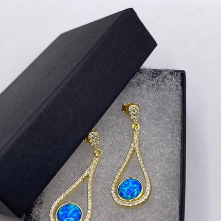 Vintage Earrings | Tiny White Fire Opal Gemstone Dainty Dangle Earrings - 925 Sterling Silver | Everyday or Special Occasion