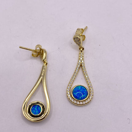 Vintage Earrings | Tiny White Fire Opal Gemstone Dainty Dangle Earrings - 925 Sterling Silver | Everyday or Special Occasion