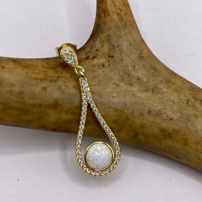 Vintage Earrings | Tiny White Fire Opal Gemstone Dainty Dangle Earrings - 925 Sterling Silver | Everyday or Special Occasion