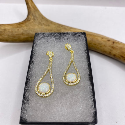 Vintage Earrings | Tiny White Fire Opal Gemstone Dainty Dangle Earrings - 925 Sterling Silver | Everyday or Special Occasion