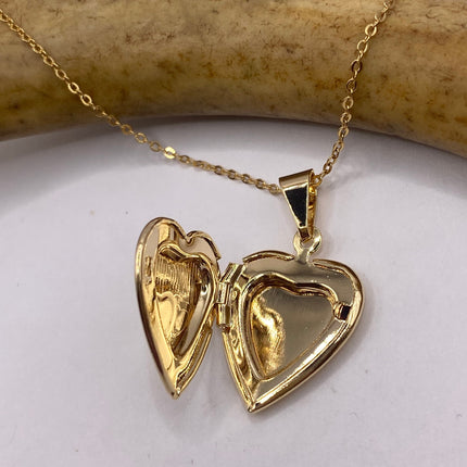 Vintage Gold Locket | Tiny 9k Gold Filled Heart Pendant Photo Memory Charm Engraved Flower | Golden 925 Sterling Silver Chain Necklace