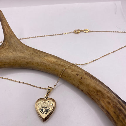 Vintage Gold Locket | Tiny 9k Gold Filled Heart Pendant Photo Memory Charm Engraved Flower | Golden 925 Sterling Silver Chain Necklace