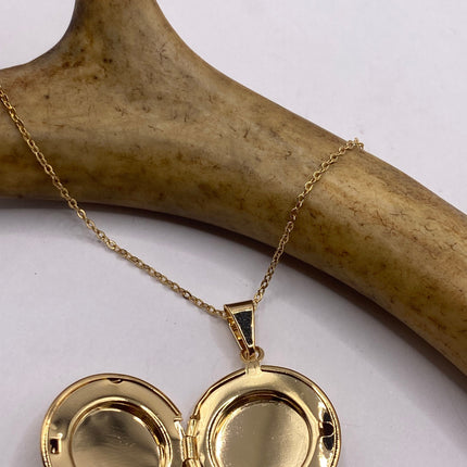 Vintage Gold Locket | Tiny Round Etched Engraved 9K Gold Filled Photo Memory Locket on Delicate Gold Chain | Small Photo Memory Necklace