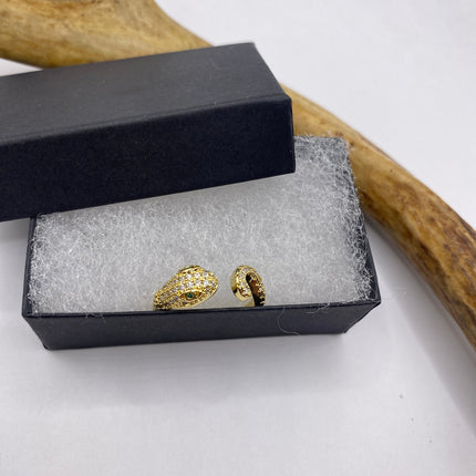 Vintage Gold Snake Ring | Green and Cubic Zirconia Crystal Diamond Gemstones 9k Gold Filled Band | Unique Gift Serpent Statement Ring