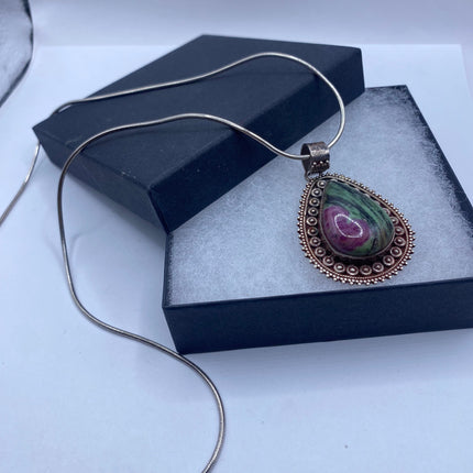 Vintage Ruby Zoisite 925 Sterling Silver chain Chunky Statement Necklace