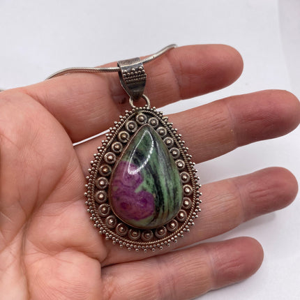 Vintage Ruby Zoisite 925 Sterling Silver chain Chunky Statement Necklace