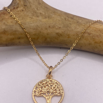 Vintage Gold Pendant Necklace | 9K GF Tiny Tree of Life Love Lucky Memory Charm Delicate Gold Chain | Everyday Stacking Wedding Prom Jewelry