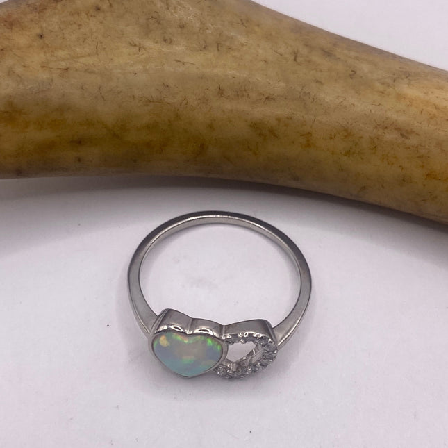 Vintage Tiny Gemstone Ring | Blue Fire Opal Heart Stacking Promise Ring - 925 Sterling Silver Band Jewelry for Prom Wedding or Everyday Ring