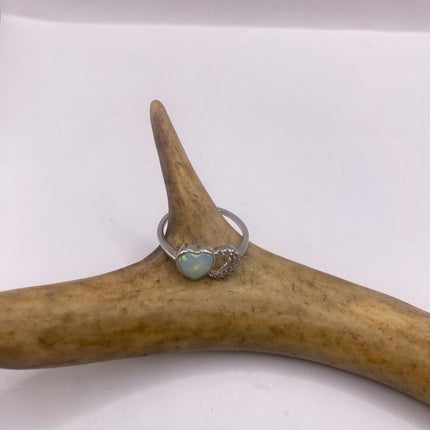 Vintage Tiny Gemstone Ring | Blue Fire Opal Heart Stacking Promise Ring - 925 Sterling Silver Band Jewelry for Prom Wedding or Everyday Ring