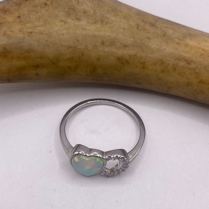 Vintage Tiny Gemstone Ring | Blue Fire Opal Heart Stacking Promise Ring - 925 Sterling Silver Band Jewelry for Prom Wedding or Everyday Ring