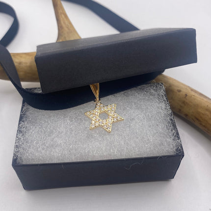 Vintage Gold Star of David Pendant Choker Necklace | 9K Gold Filled Tiny Minimal Jewish Star Velvet Ribbon Statement Charm Choker Necklace