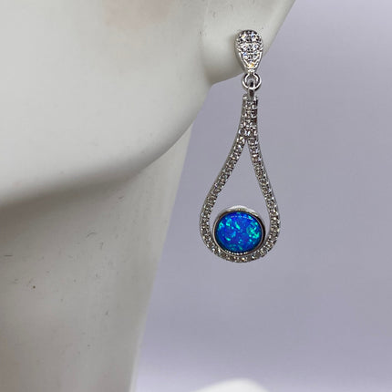 Vintage Earrings | Tiny White Fire Opal Gemstone Dainty Dangle Earrings - 925 Sterling Silver | Everyday or Special Occasion