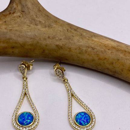 Vintage Earrings | Tiny White Fire Opal Gemstone Dainty Dangle Earrings - 925 Sterling Silver | Everyday or Special Occasion