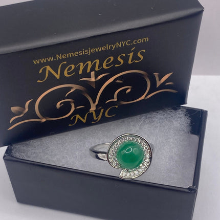 Vintage Green Jade Lucky Cocktail Ring Lotus Leaf antique design, diamond look