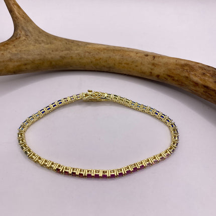 Vintage Golden Tennis Bracelet | CZ Crystal Rainbow Gold 925 Sterling Silver Bracelet