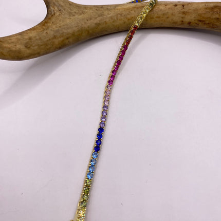 Vintage Golden Tennis Bracelet | CZ Crystal Rainbow Gold 925 Sterling Silver Bracelet