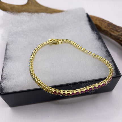 Vintage Golden Tennis Bracelet | CZ Crystal Rainbow Gold 925 Sterling Silver Bracelet