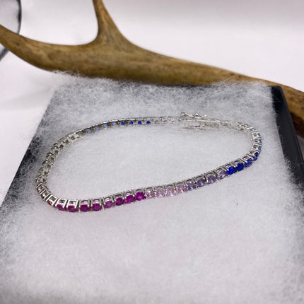 Vintage Silver Tennis Bracelet | CZ Crystal Rainbow 925 Sterling Silver Bracelet | Elegant Everyday Wedding or Prom