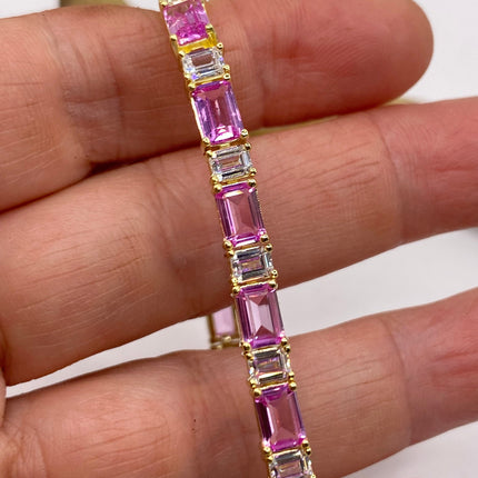 Vintage Silver Tennis Bracelet | Baguette Cut Cubic Zirconia Crystal Diamond | 925 Sterling Silver Stackable Everyday Prom Jewelry