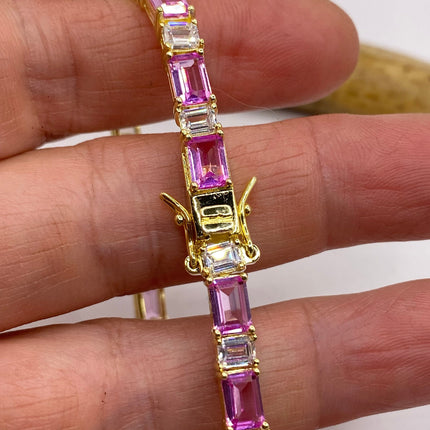 Vintage Silver Tennis Bracelet | Baguette Cut Cubic Zirconia Crystal Diamond | 925 Sterling Silver Stackable Everyday Prom Jewelry